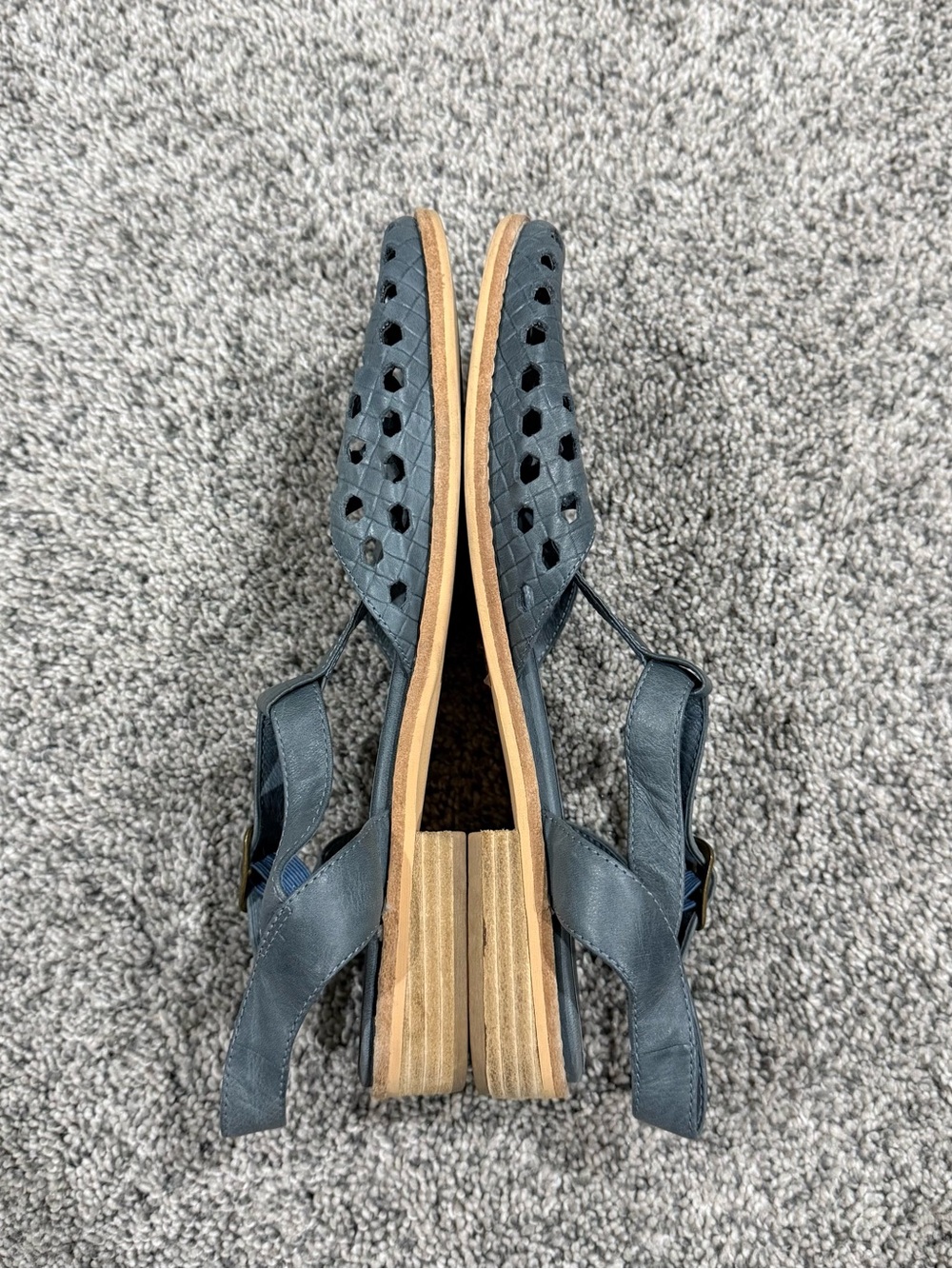 Django Juliette Blue Grey Cutout Leather Strappy Sandals Flat Women’s 39 US 8 - Picture 5 of 13